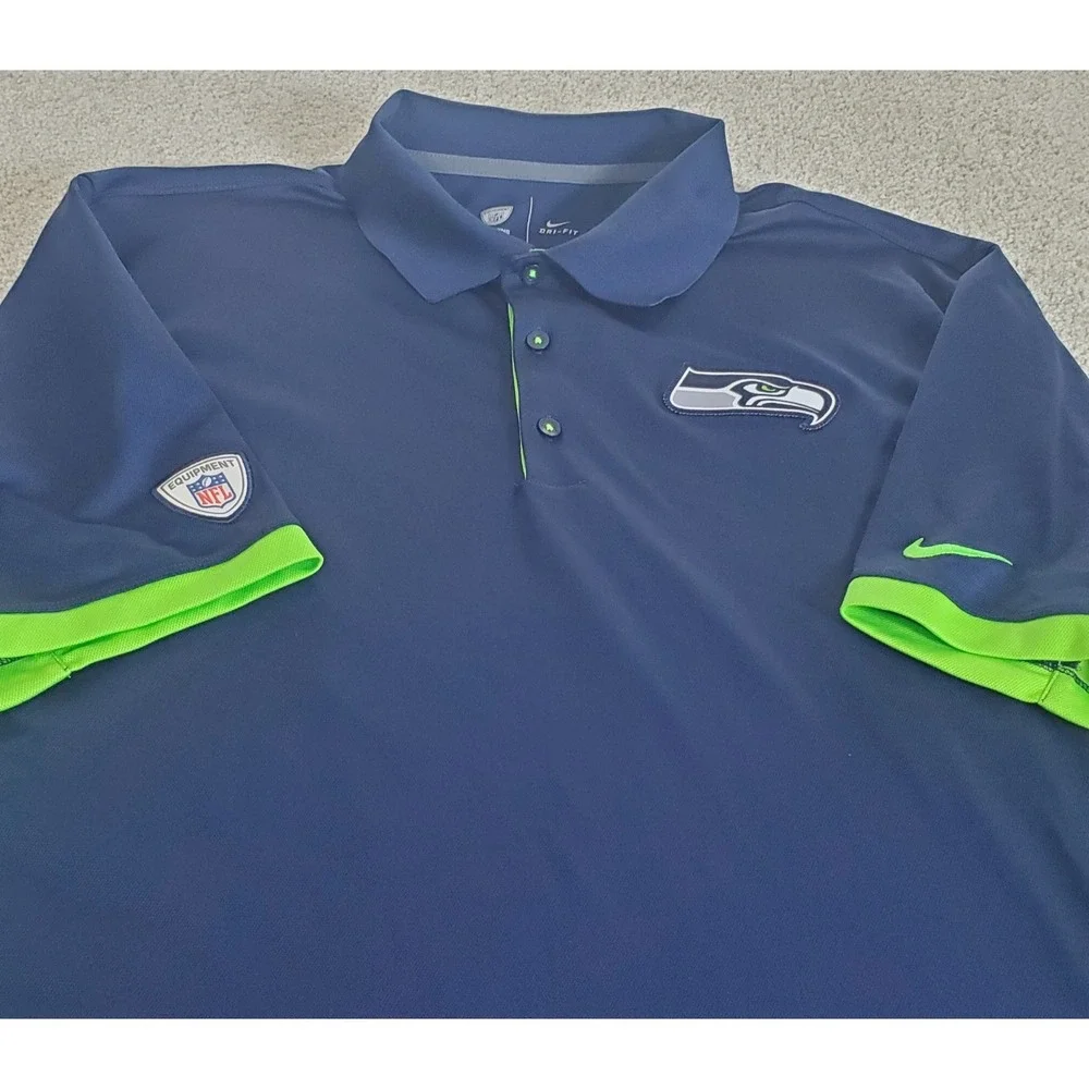 Nike Men's Polo Shirt Size  XL Navy Blue Green‎ Dri-Fit Sleeve